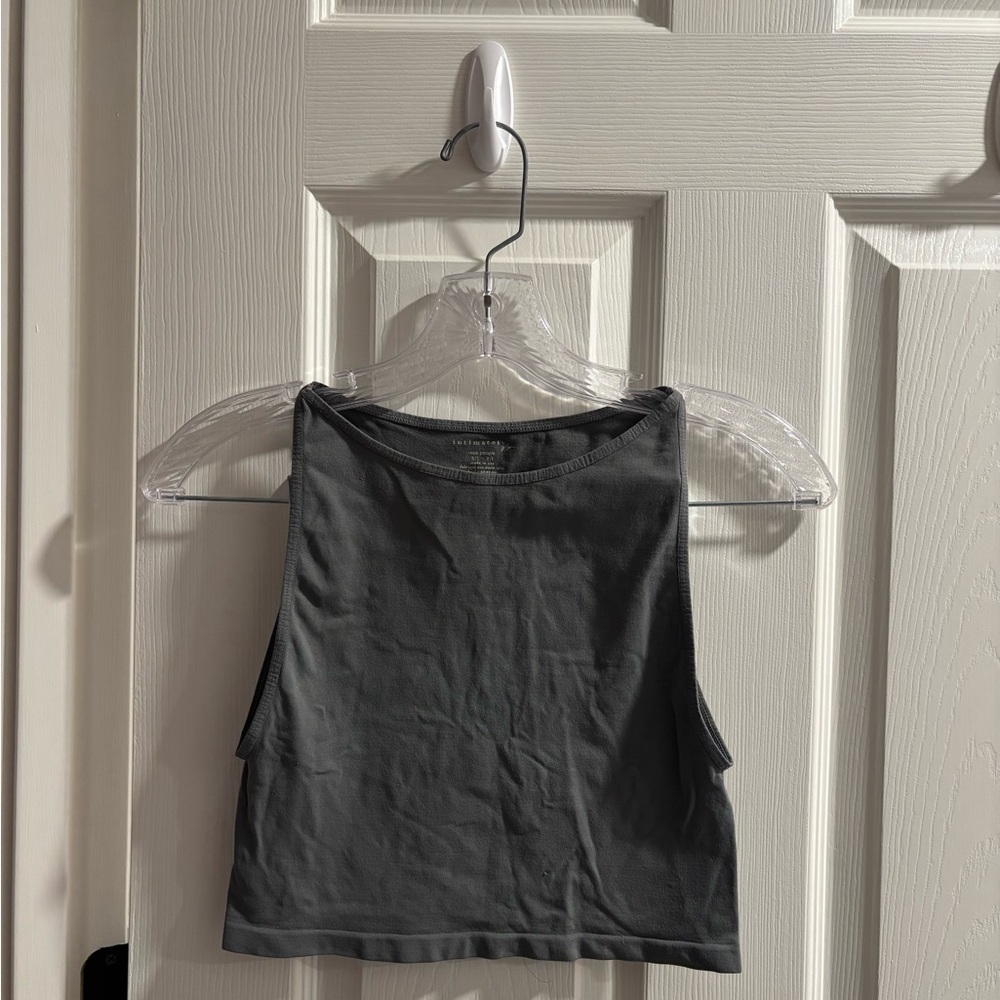 Free People Gray Cut Out Crop Tank Top